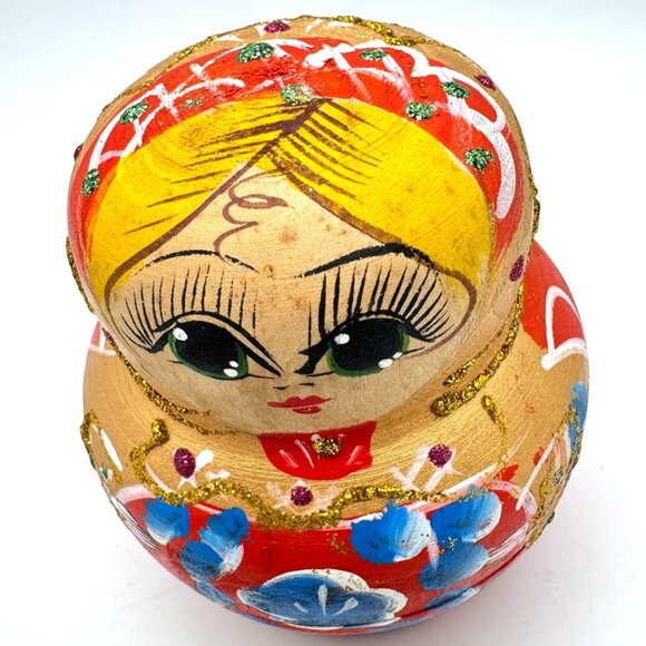 Hand-Painted Russian Matryoshka 4-Piece Wood Nesting Dolls Set Floral Design - Picture 5 of 15